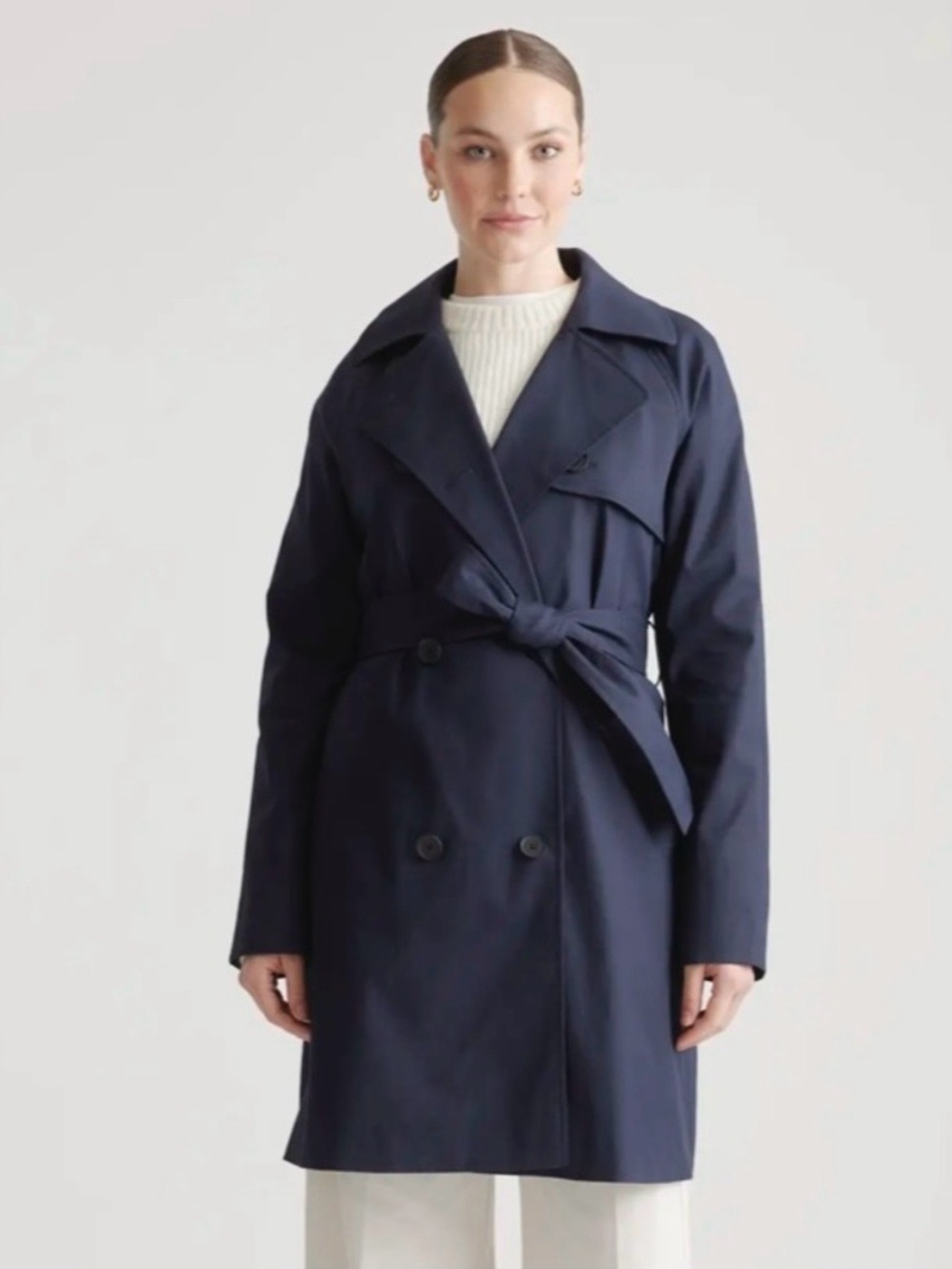 Quince Navy Double-Breasted Trench Coat - L